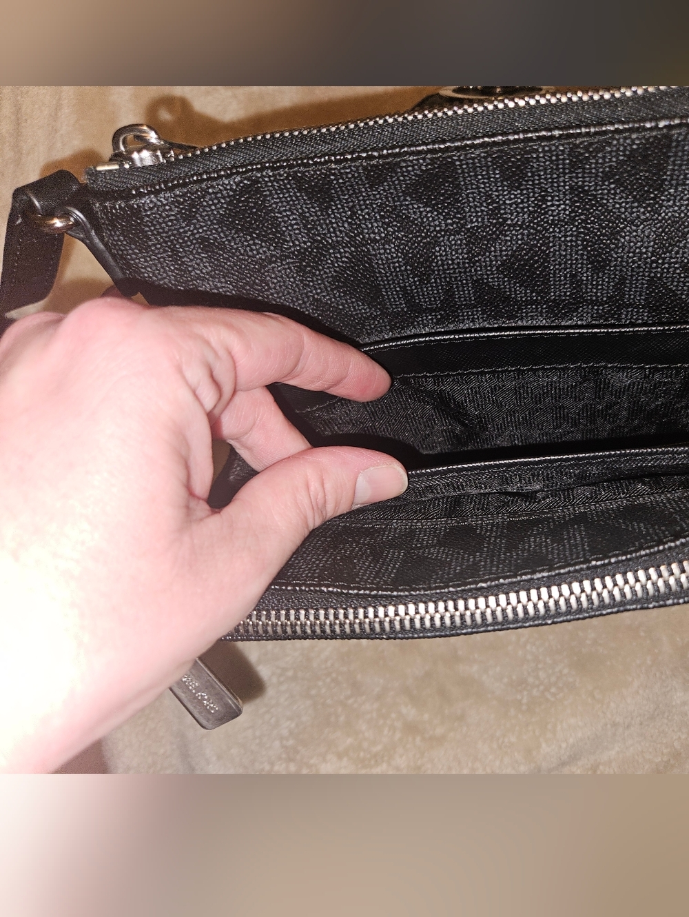 Small Michael Kors Black Leather Crossbody with Silver Logo Accent - Picture 3 of 16
